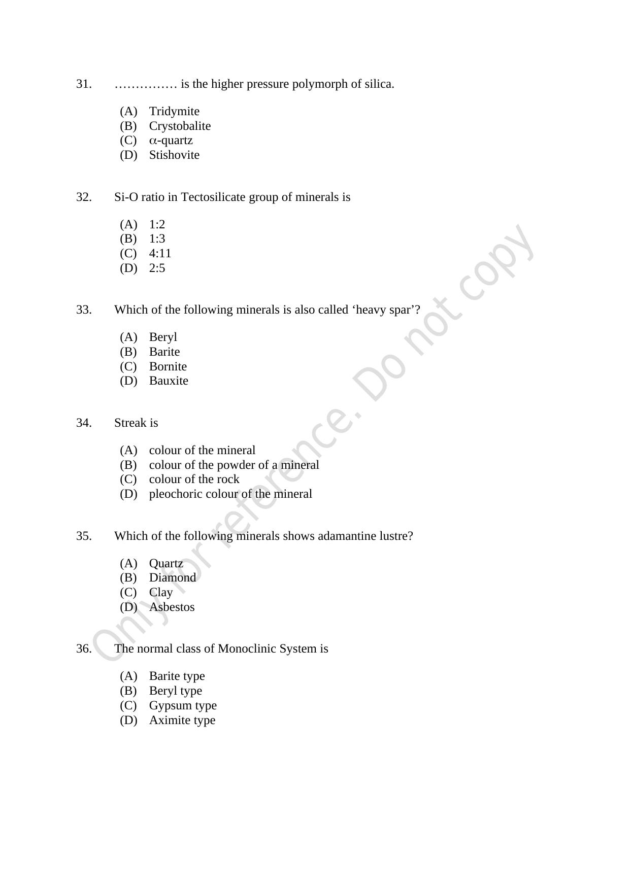 CUSAT CAT 2021 Geology Question Paper - Page 6