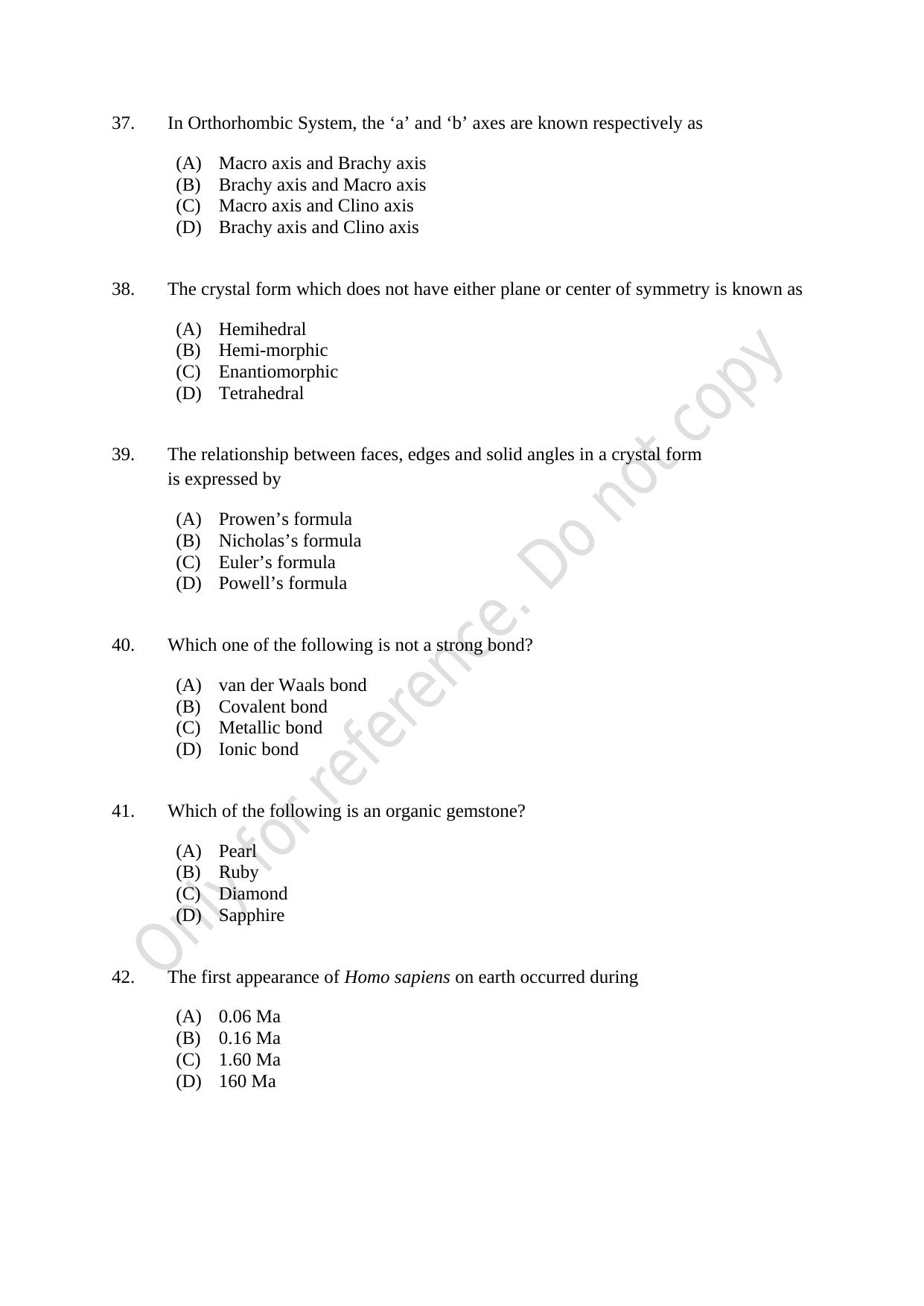 CUSAT CAT 2021 Geology Question Paper - Page 7
