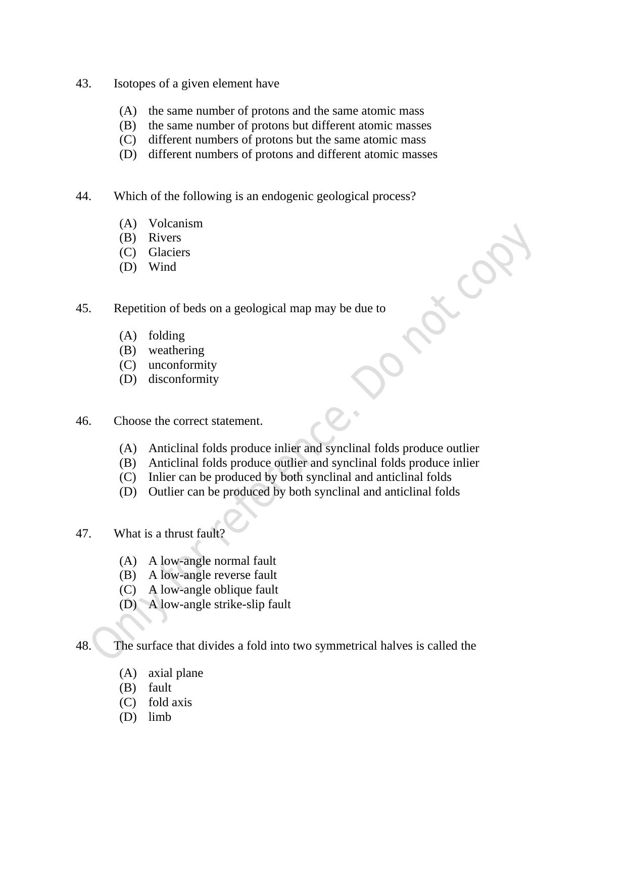 CUSAT CAT 2021 Geology Question Paper - Page 8