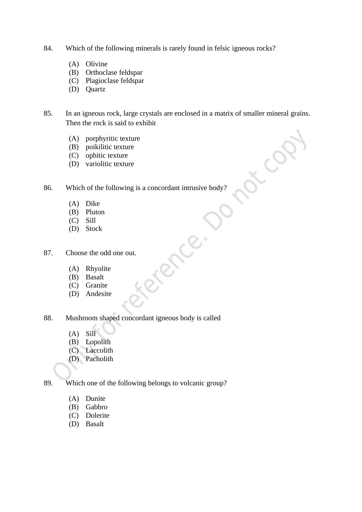 CUSAT CAT 2021 Geology Question Paper - Page 15