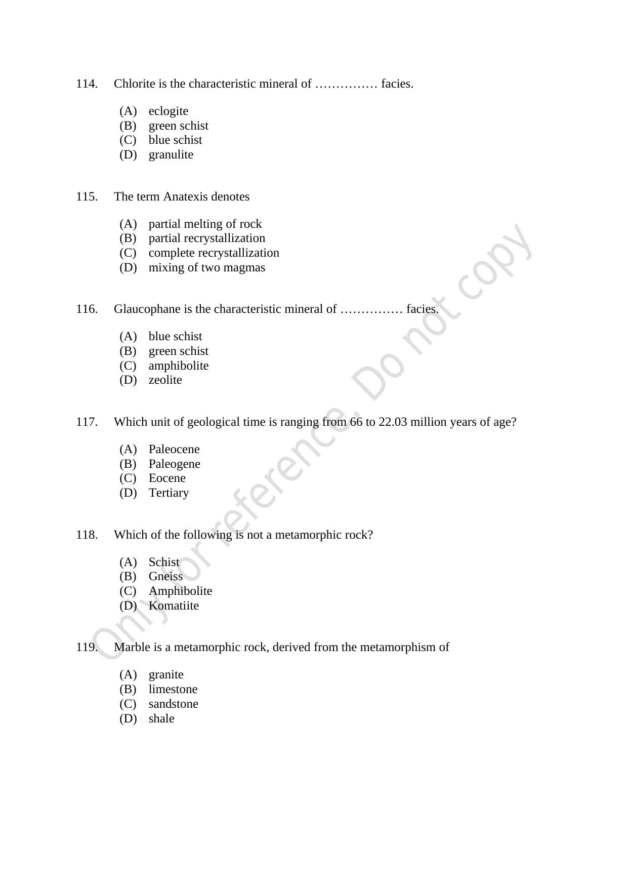 CUSAT CAT 2021 Geology Question Paper - Page 20