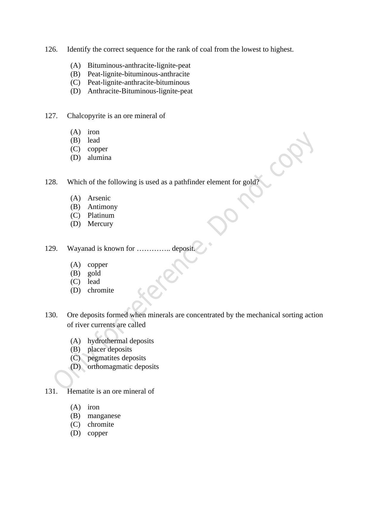 CUSAT CAT 2021 Geology Question Paper - Page 22