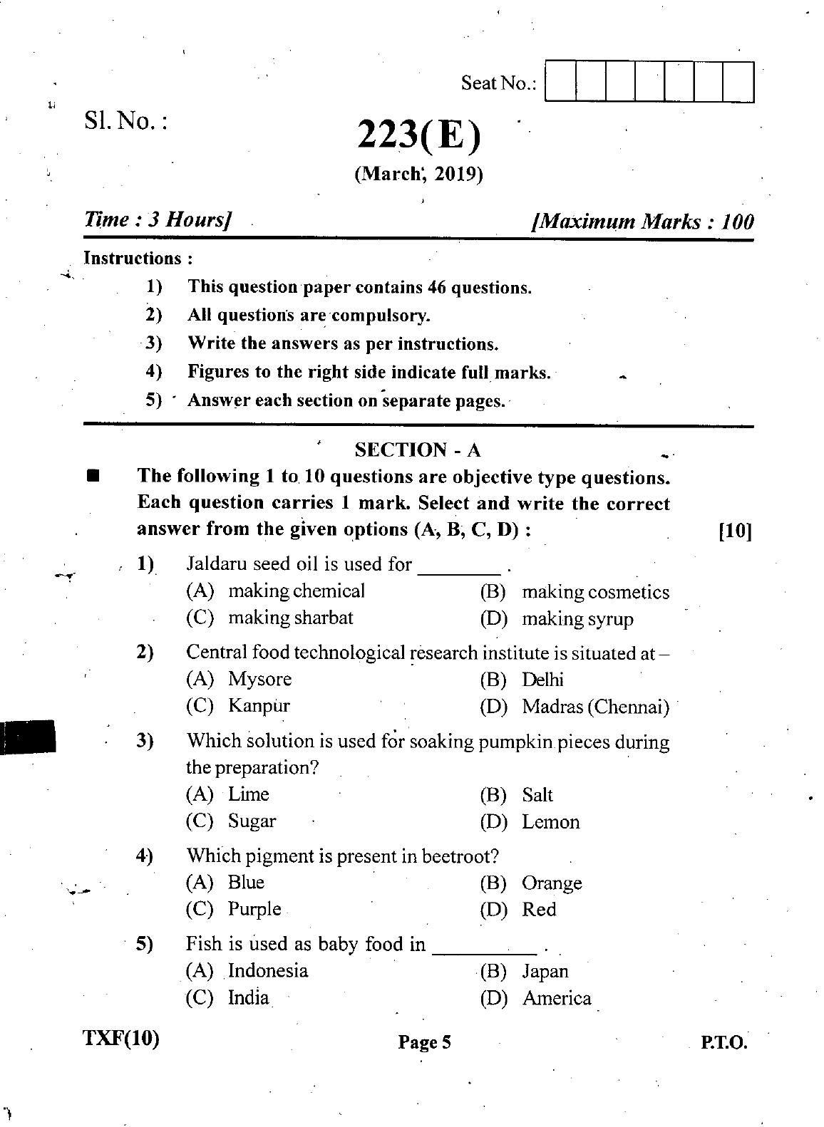 Gujarat Board Class 12th Question Paper March 2019: 223 (GE) - Page 5