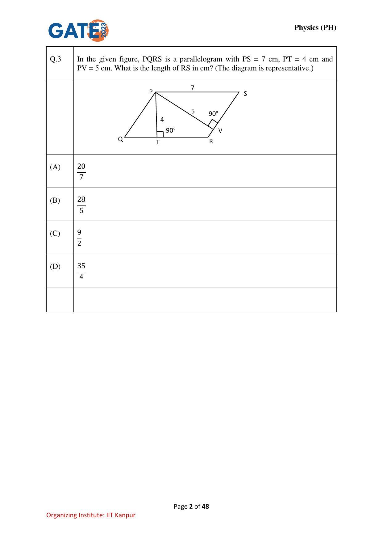 GATE 2023 Physics (PH) Question Paper - Page 2