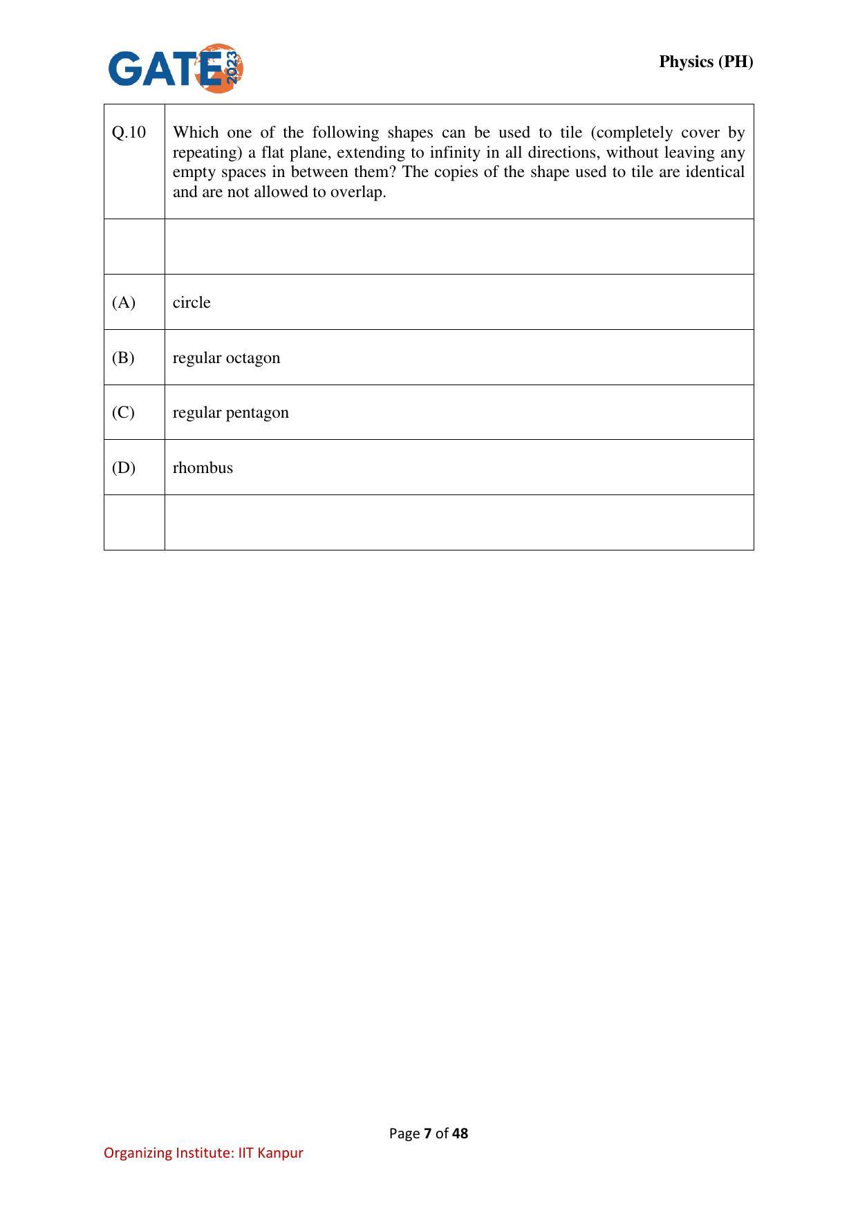 GATE 2023 Physics (PH) Question Paper - Page 7