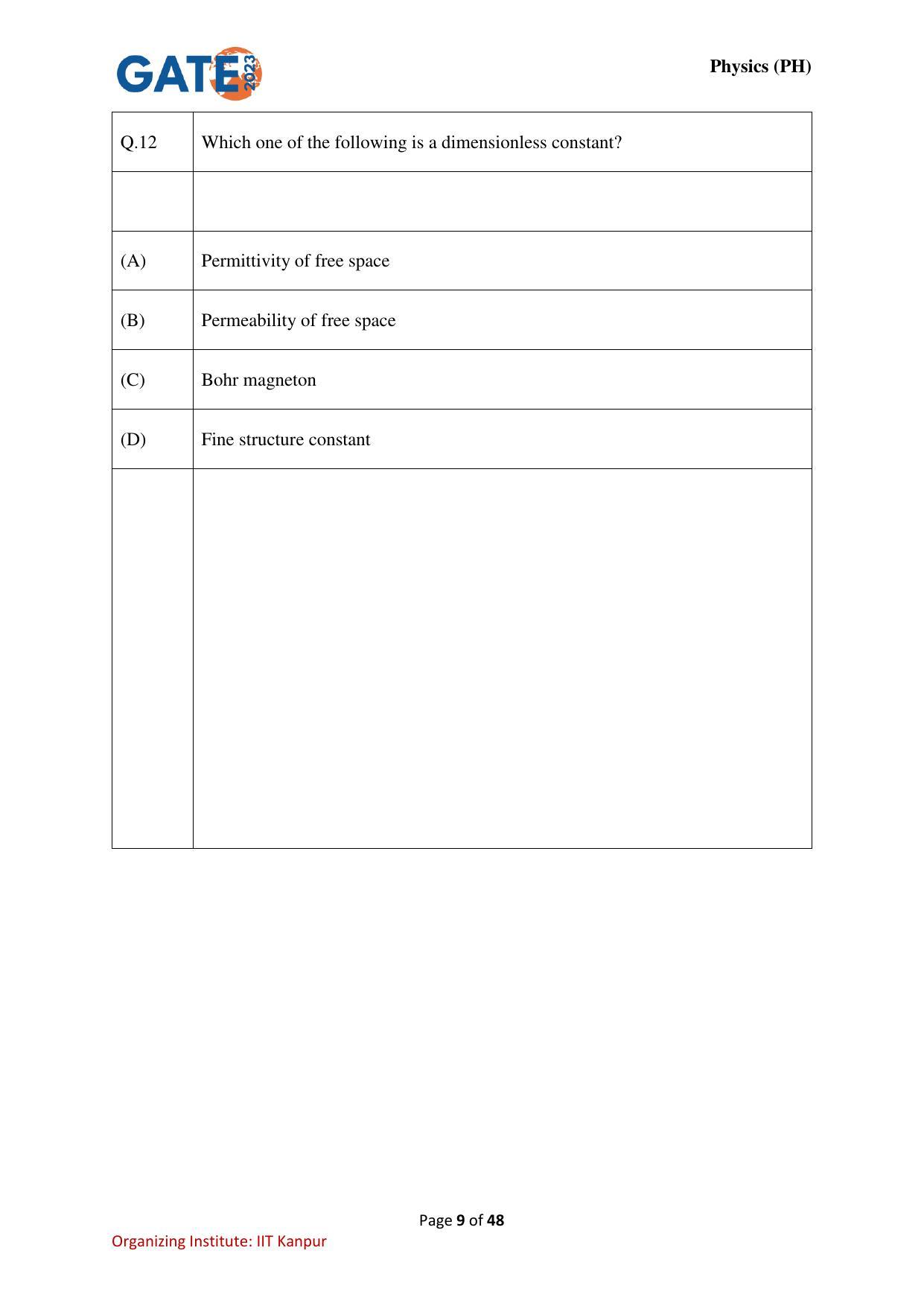 GATE 2023 Physics (PH) Question Paper - Page 9