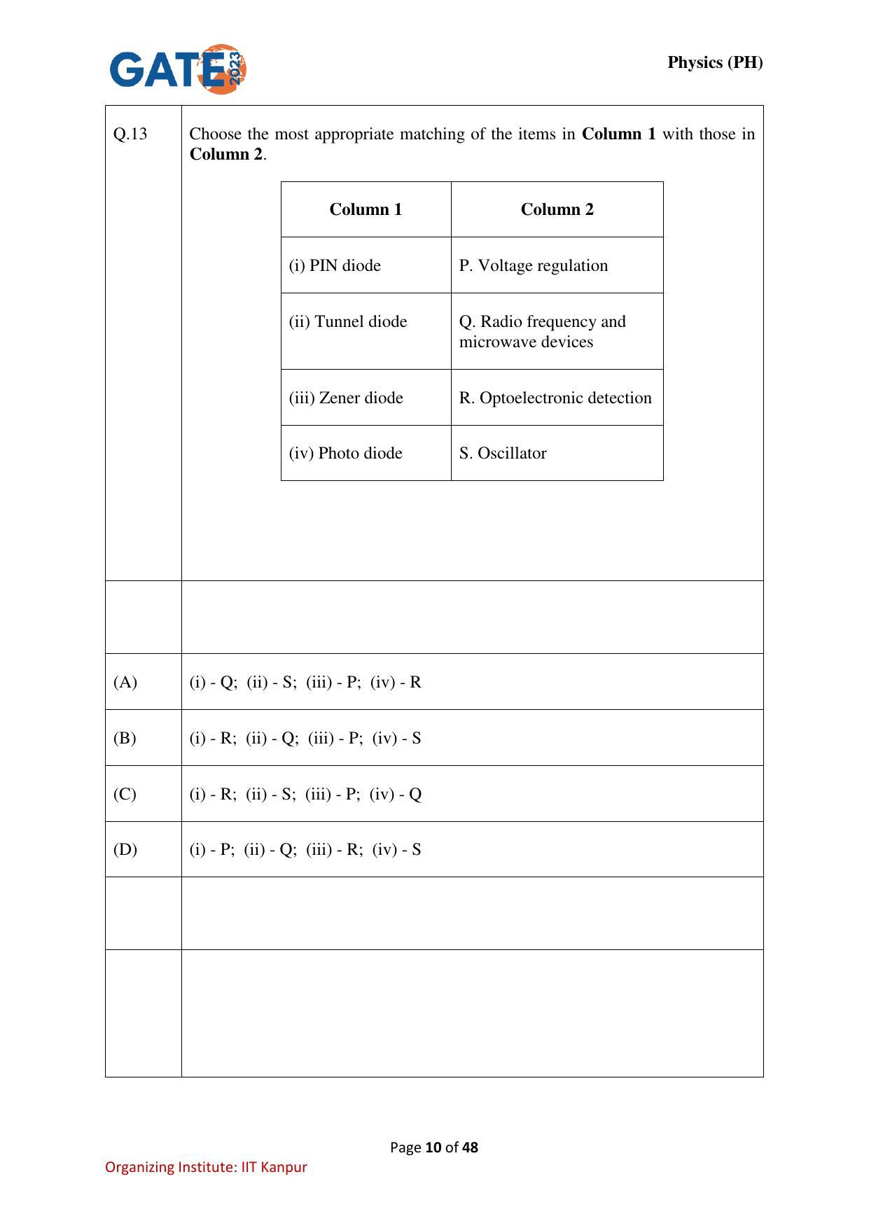 GATE 2023 Physics (PH) Question Paper - Page 10