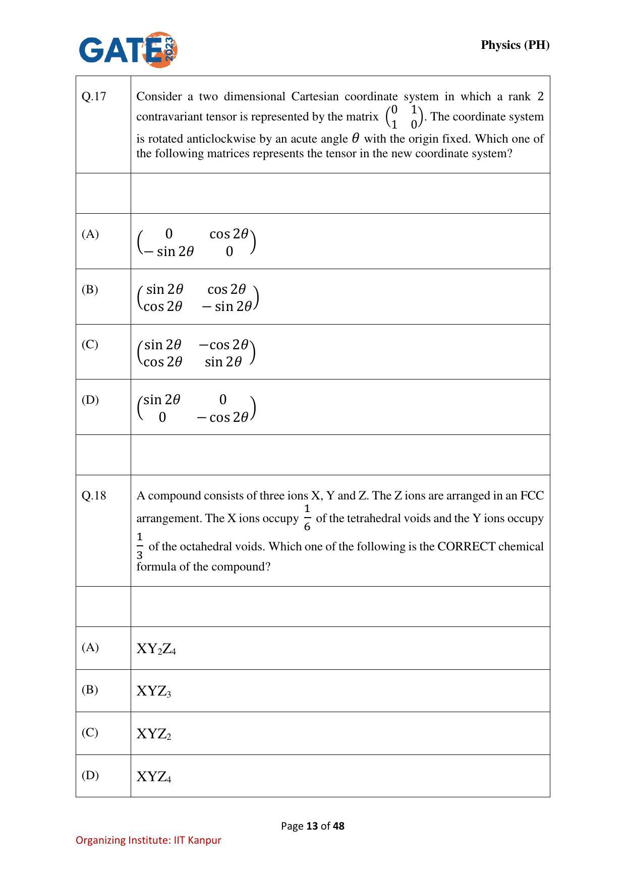 GATE 2023 Physics (PH) Question Paper - Page 13