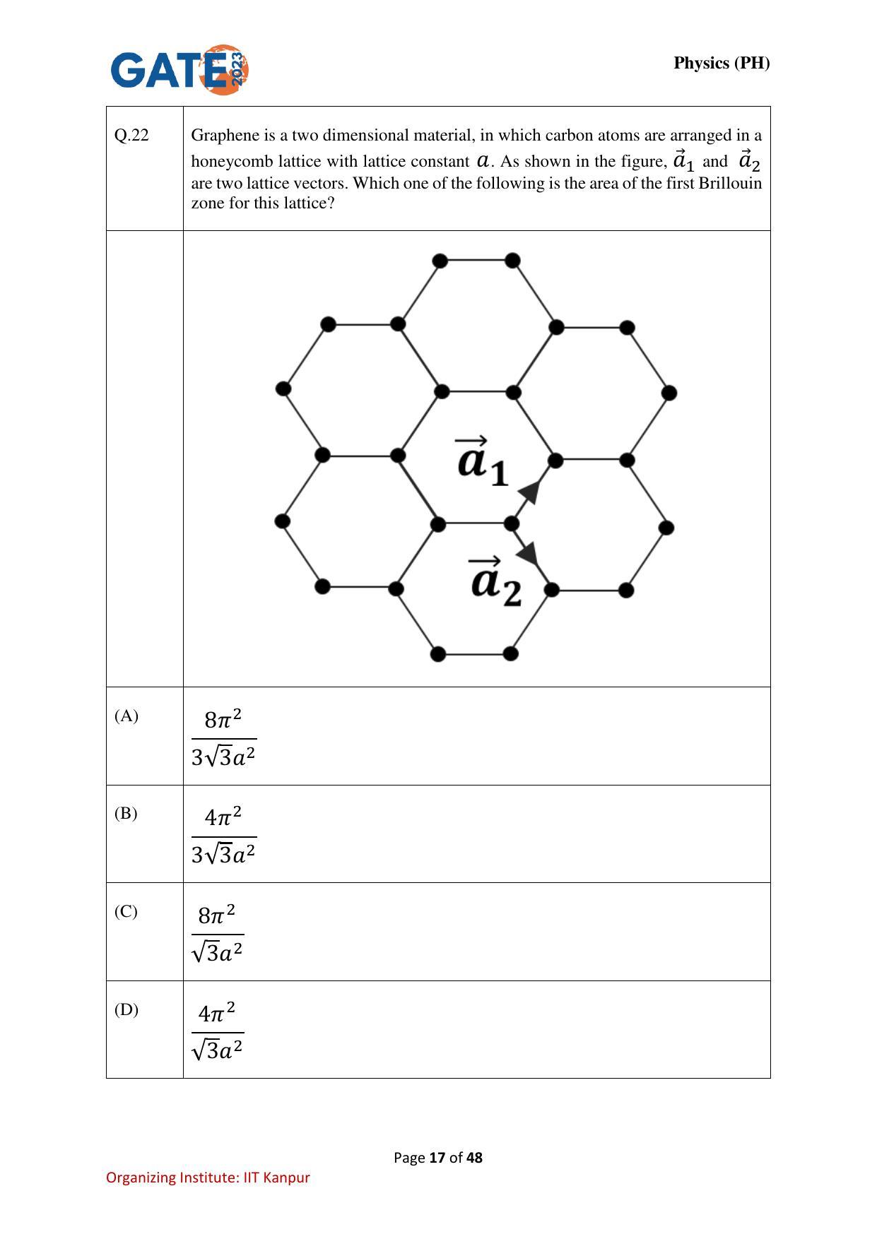 GATE 2023 Physics (PH) Question Paper - Page 17