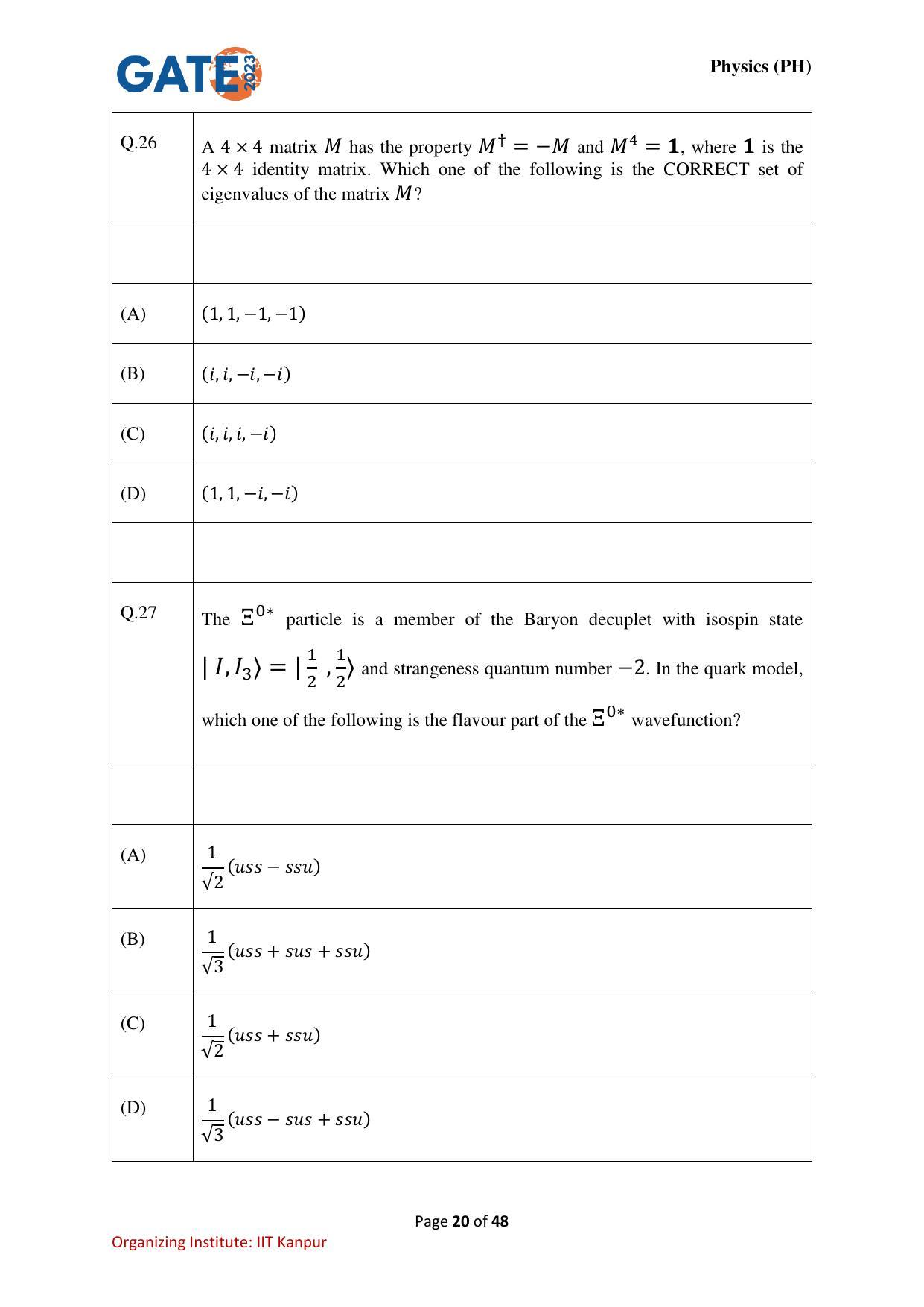 GATE 2023 Physics (PH) Question Paper - Page 20