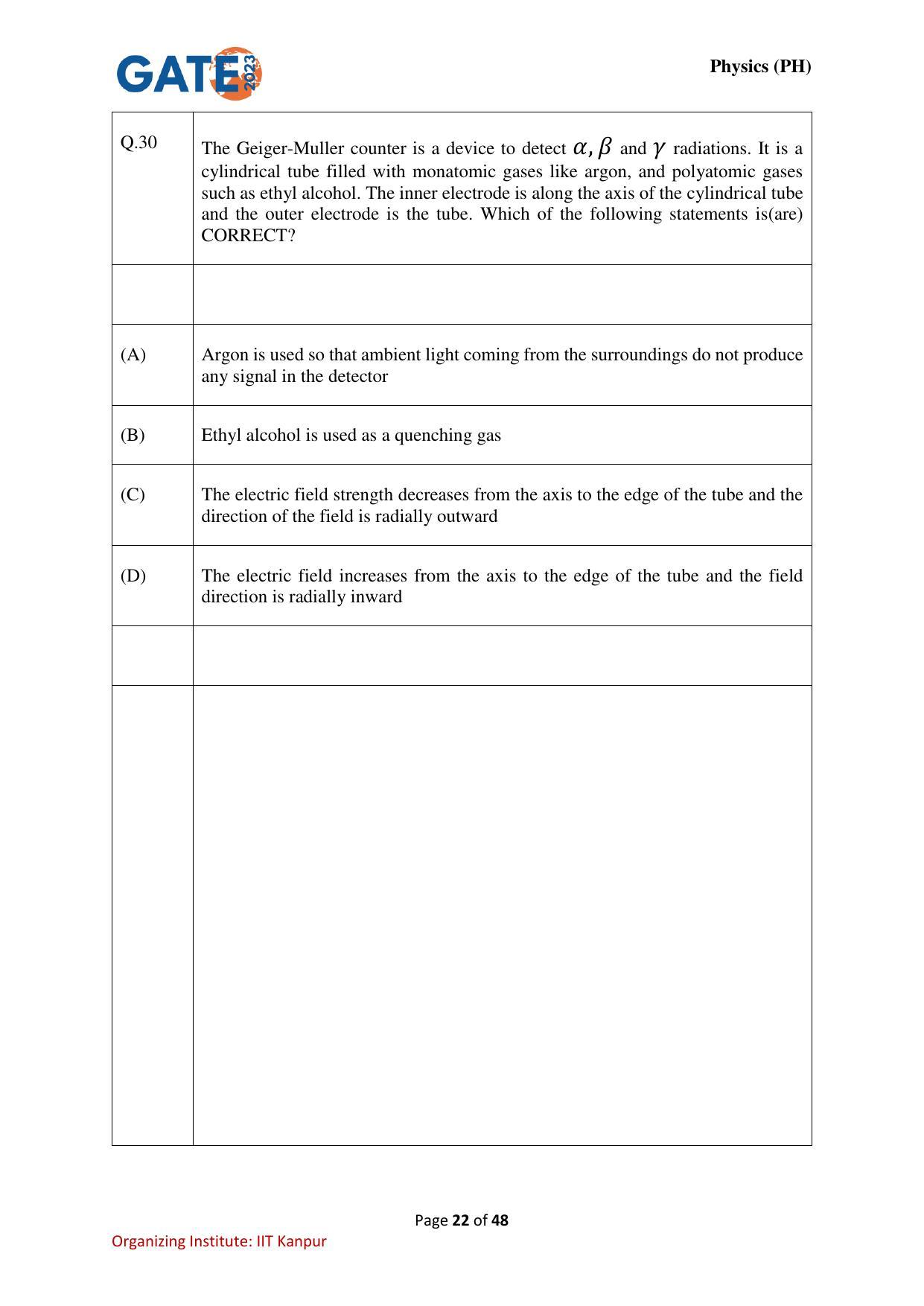 GATE 2023 Physics (PH) Question Paper - Page 22