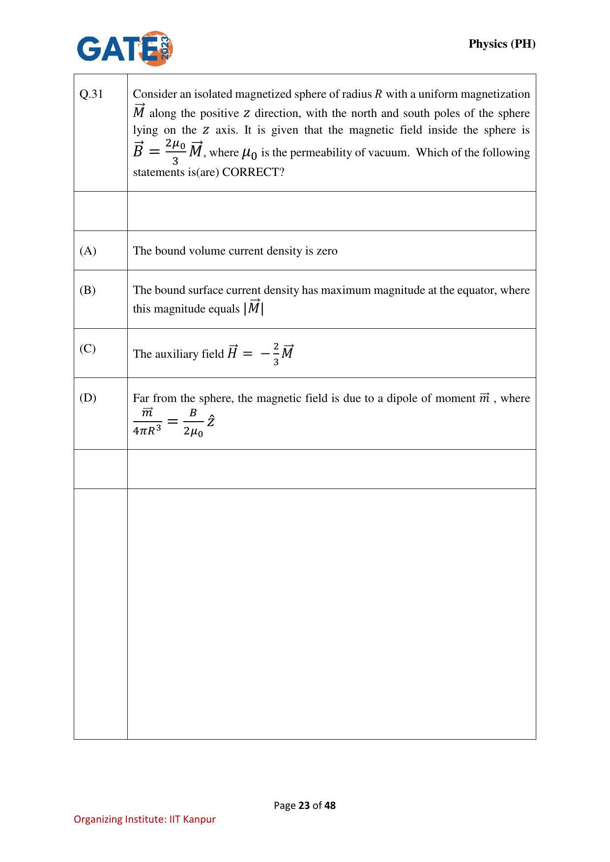 GATE 2023 Physics (PH) Question Paper - Page 23