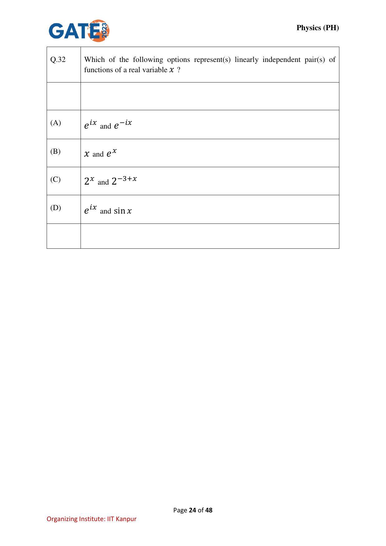 GATE 2023 Physics (PH) Question Paper - Page 24