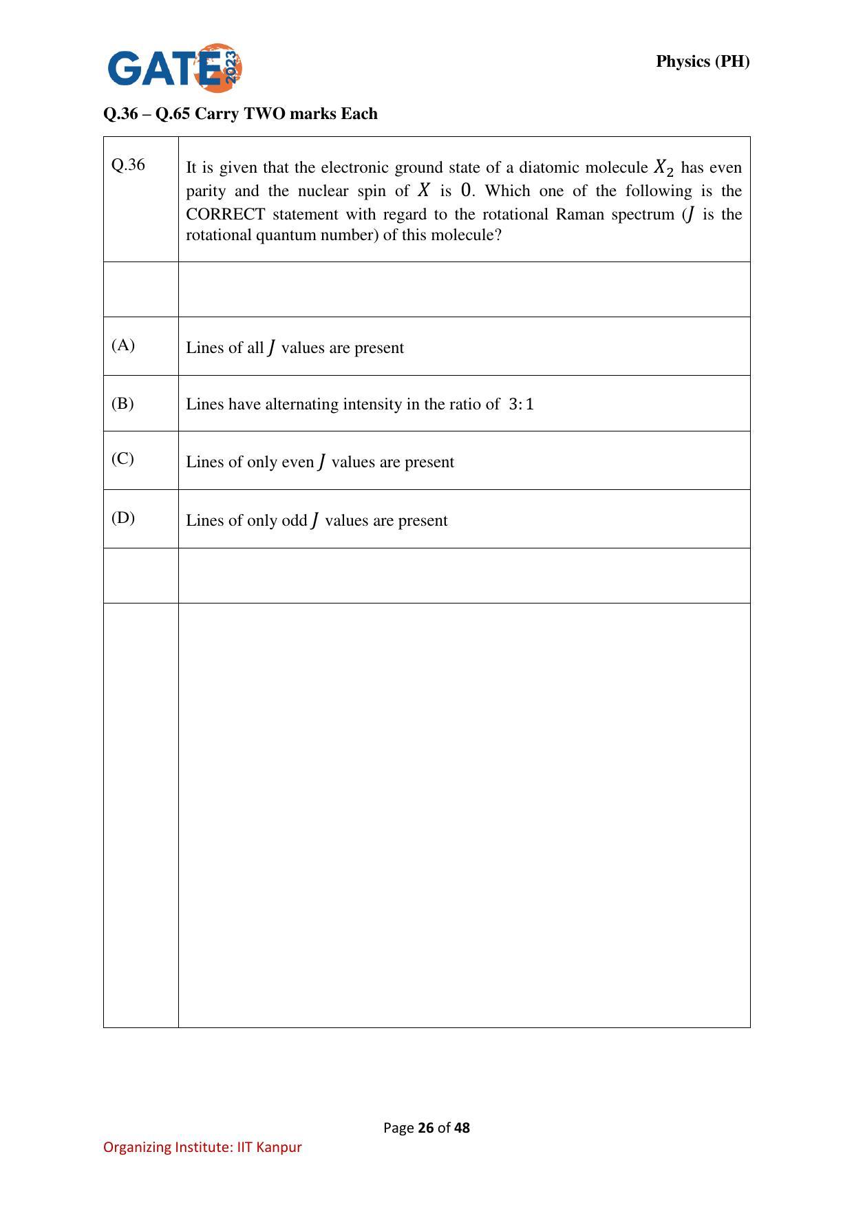 GATE 2023 Physics (PH) Question Paper - Page 26