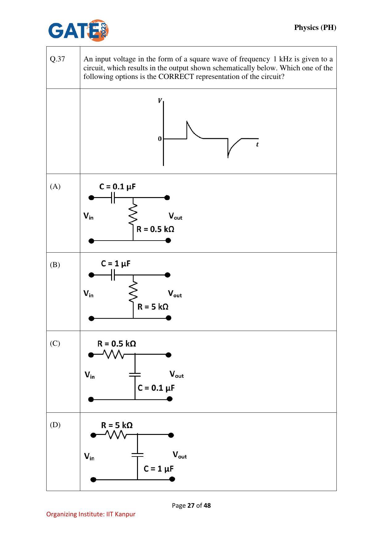 GATE 2023 Physics (PH) Question Paper - Page 27