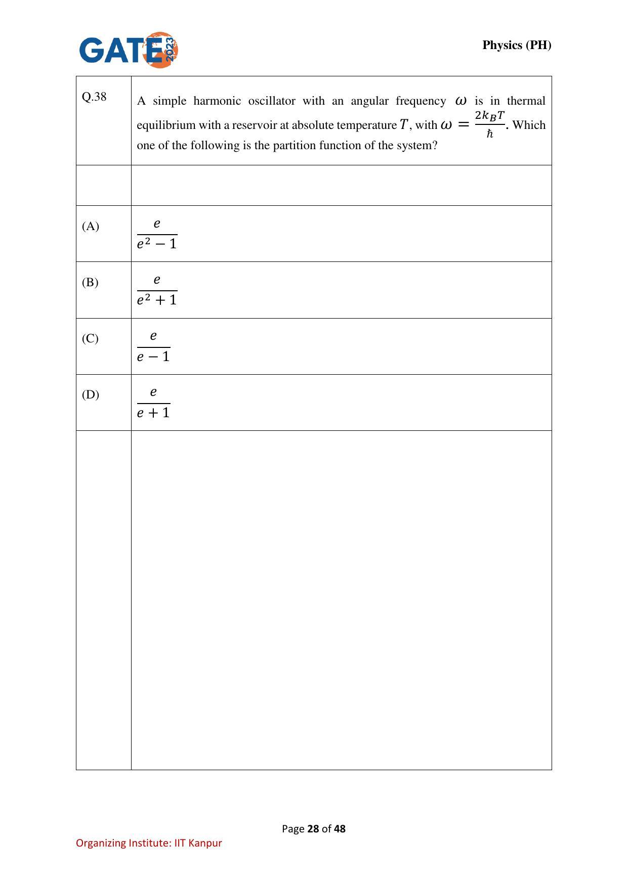 GATE 2023 Physics (PH) Question Paper - Page 28