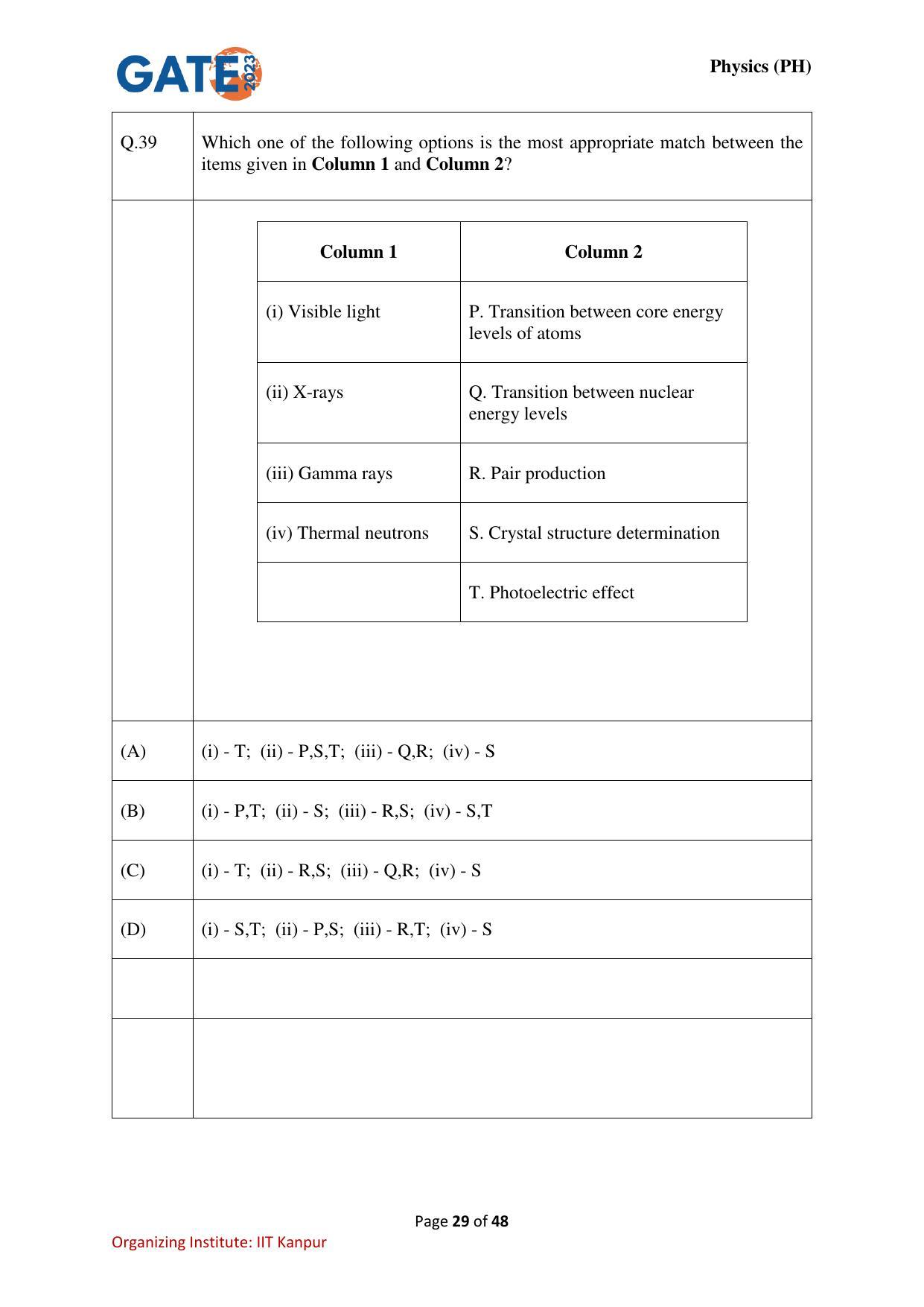 GATE 2023 Physics (PH) Question Paper - Page 29