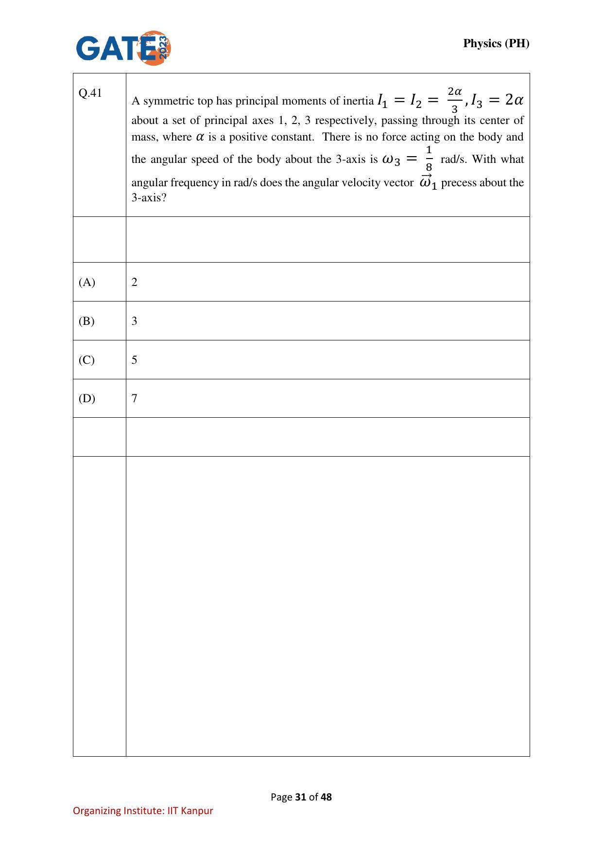 GATE 2023 Physics (PH) Question Paper - Page 31