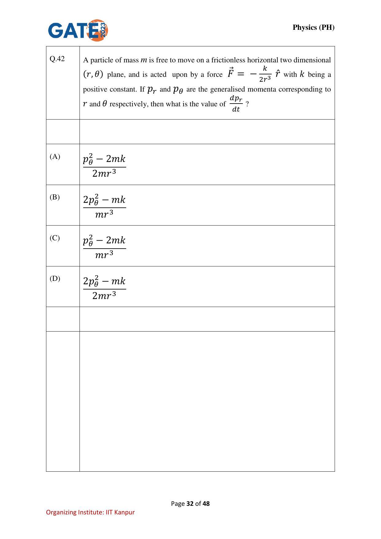 GATE 2023 Physics (PH) Question Paper - Page 32