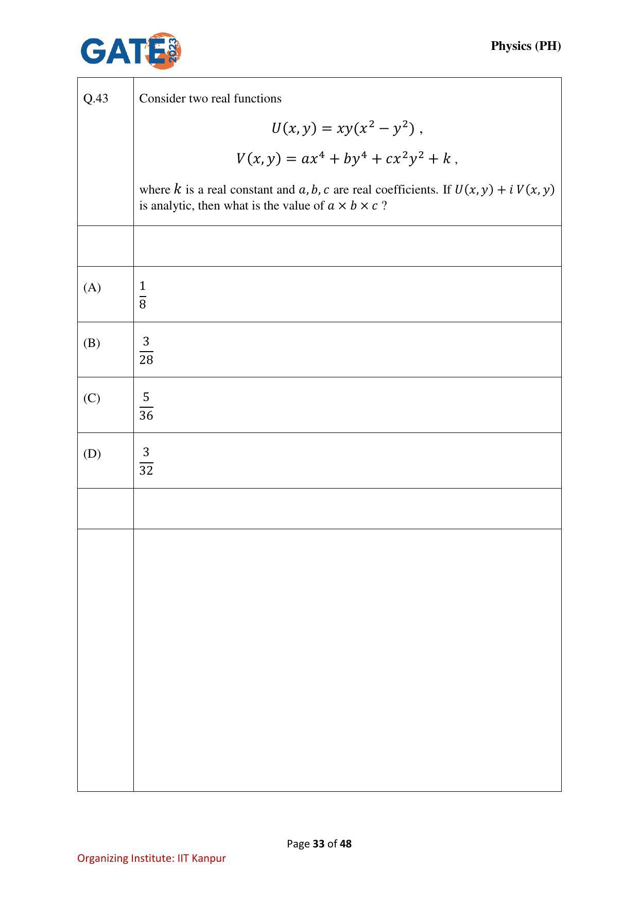 GATE 2023 Physics (PH) Question Paper - Page 33