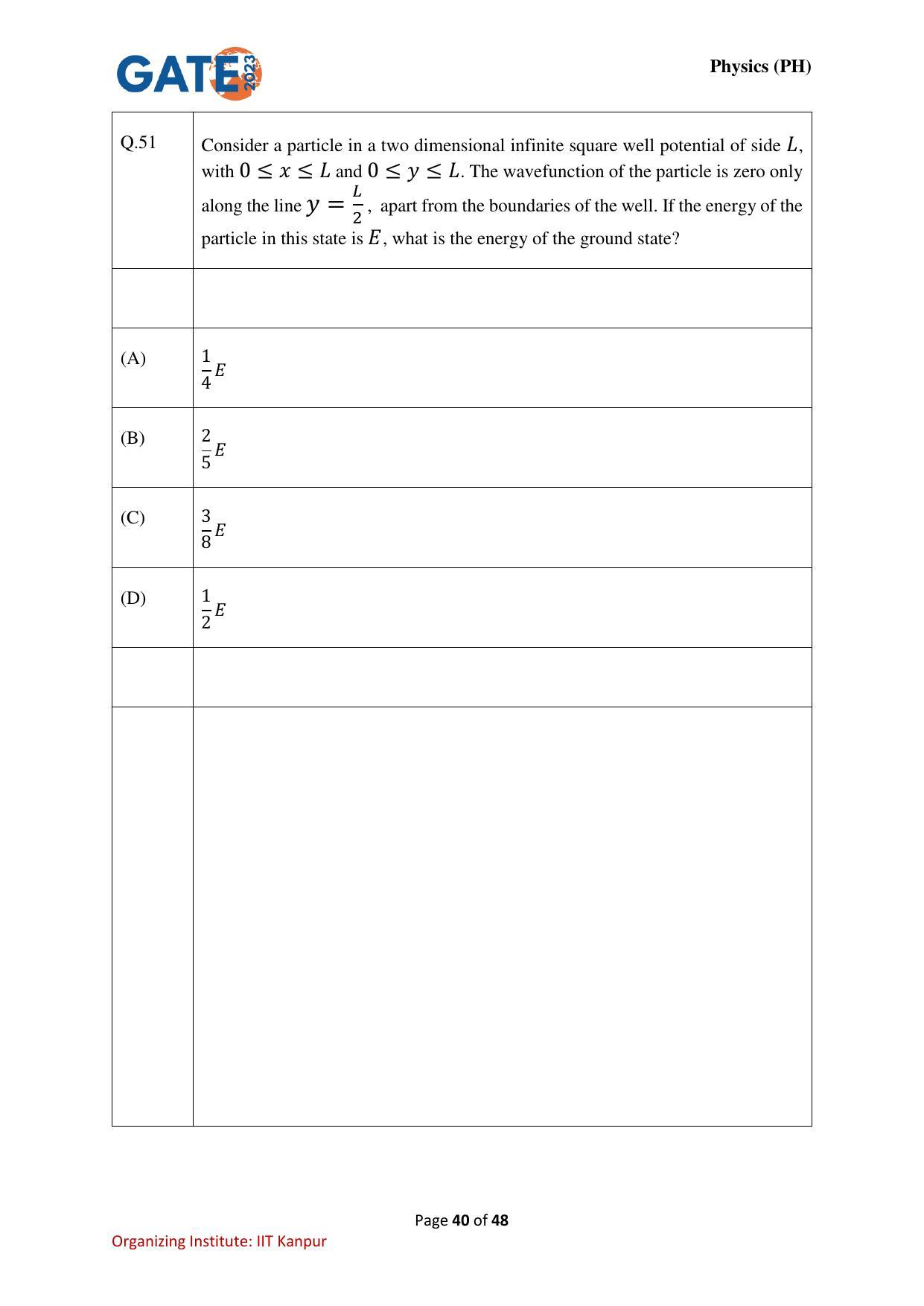 GATE 2023 Physics (PH) Question Paper - Page 40