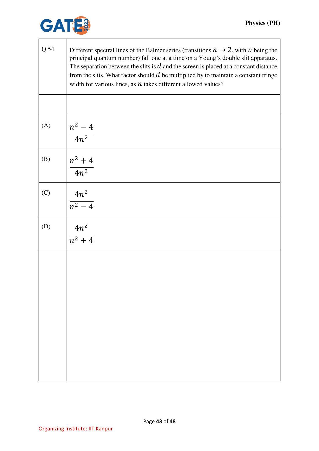 GATE 2023 Physics (PH) Question Paper - Page 43