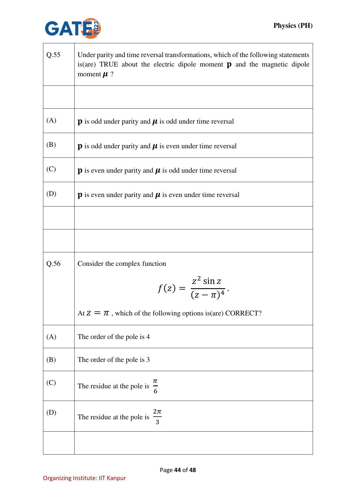 GATE 2023 Physics (PH) Question Paper - Page 44