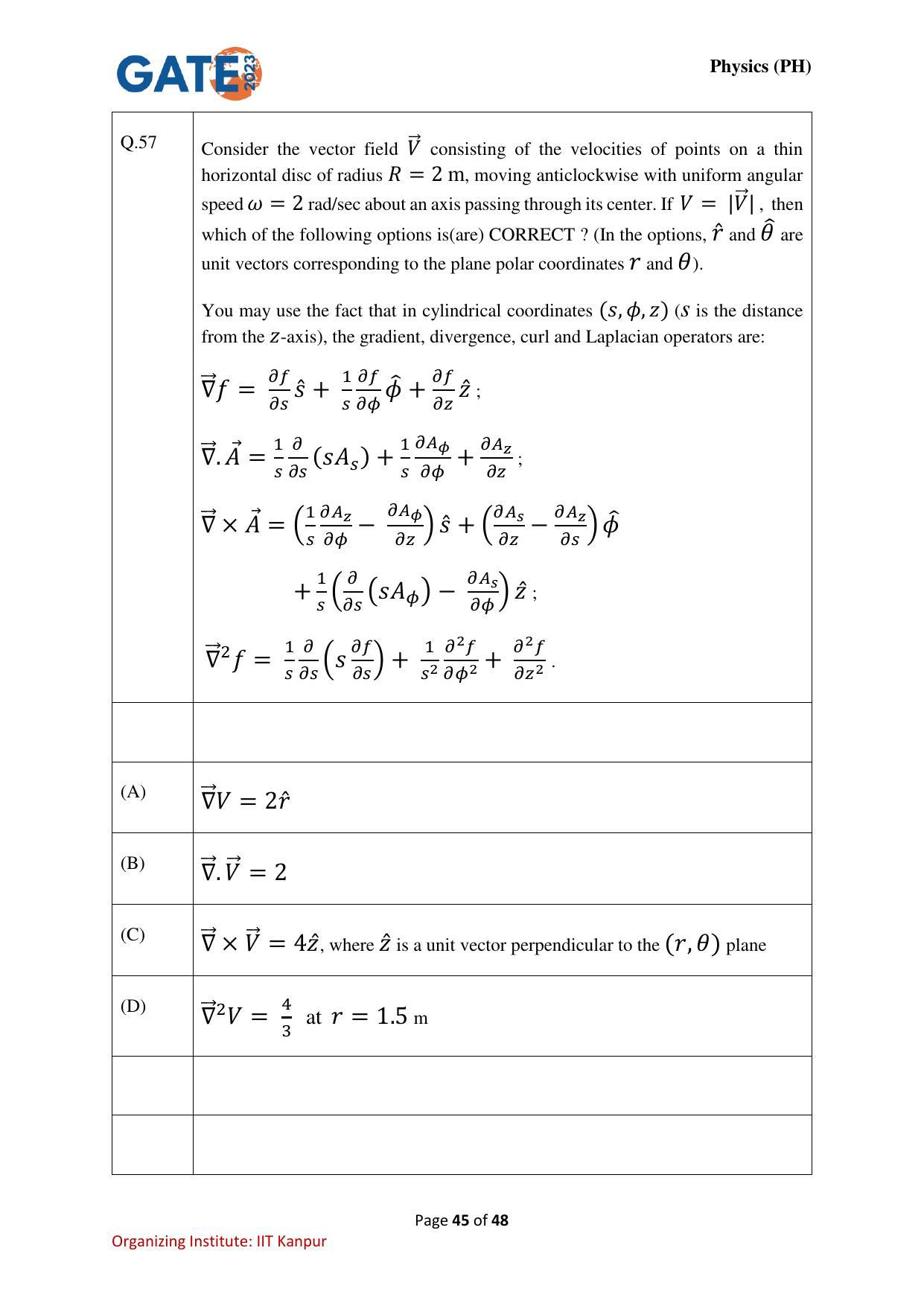 GATE 2023 Physics (PH) Question Paper - Page 45