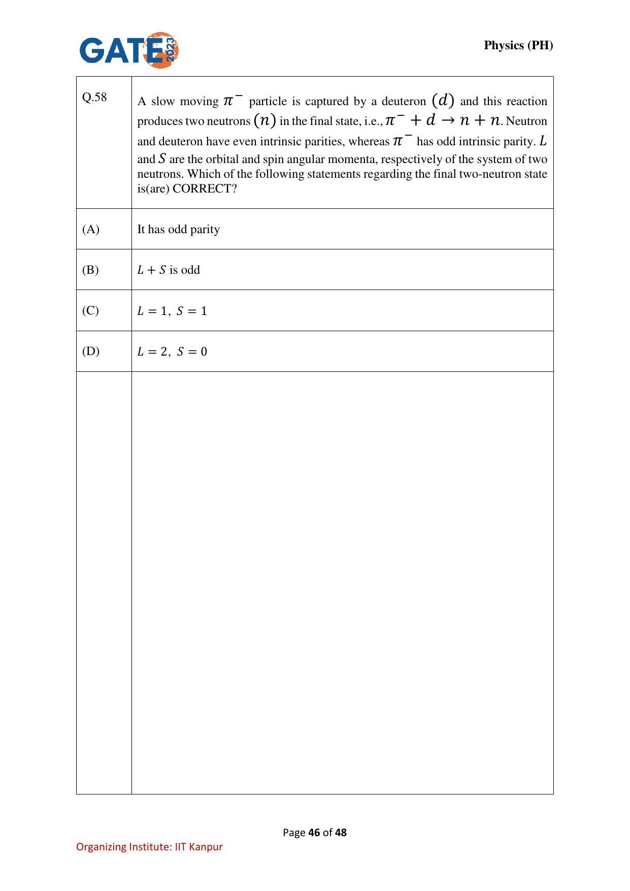 GATE 2023 Physics (PH) Question Paper - Page 46