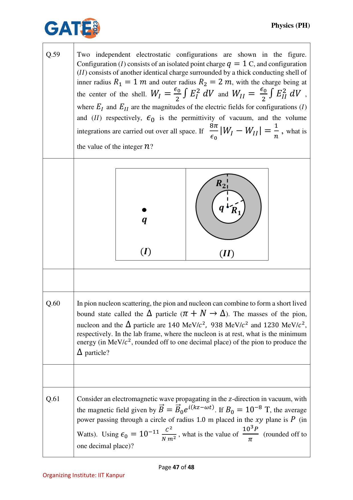 GATE 2023 Physics (PH) Question Paper - Page 47