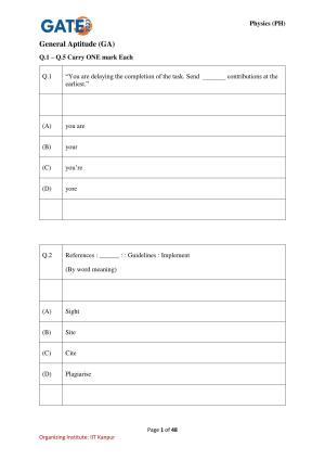 GATE 2023 Physics (PH) Question Paper