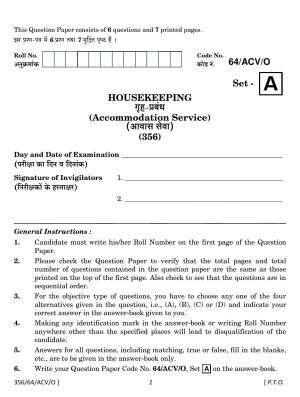 NIOS October 2022 Class 12 Housekeeping Question Paper