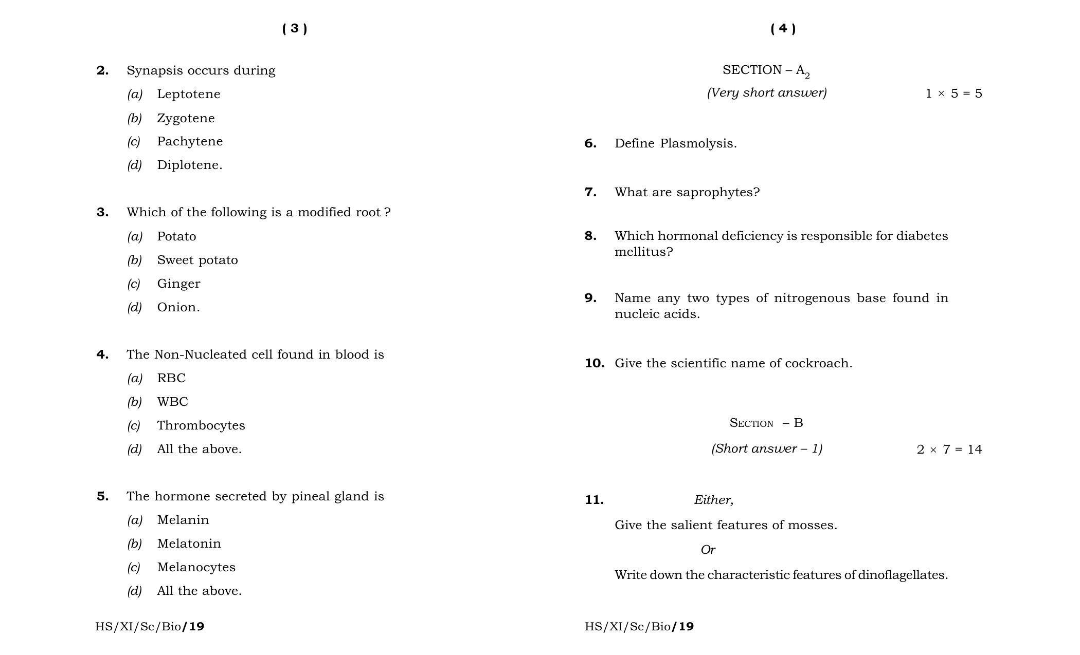 Meghalaya Board (MBOSE) Class 11 Biology 2019 Question Paper - Page 2