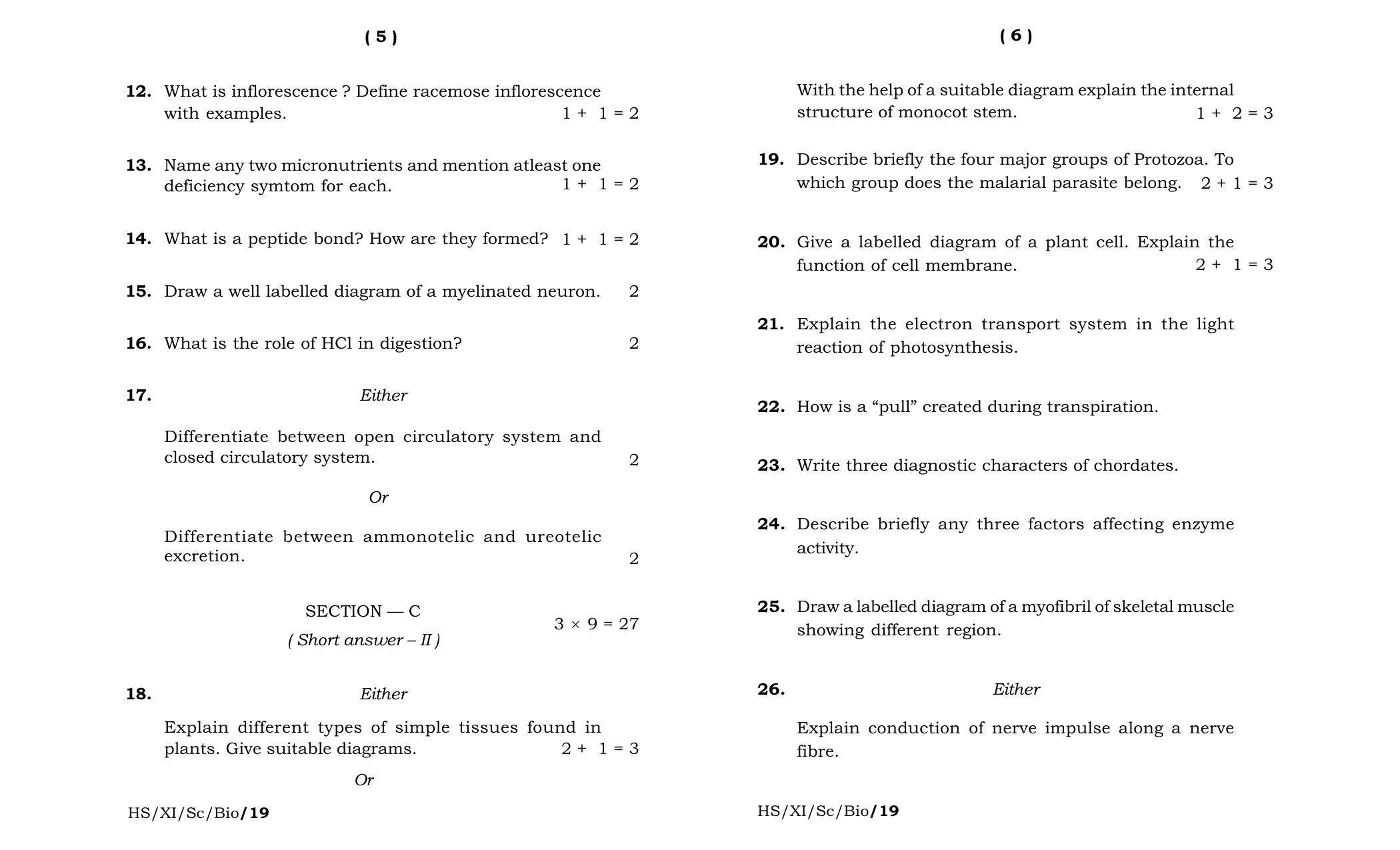 Meghalaya Board (MBOSE) Class 11 Biology 2019 Question Paper - Page 3