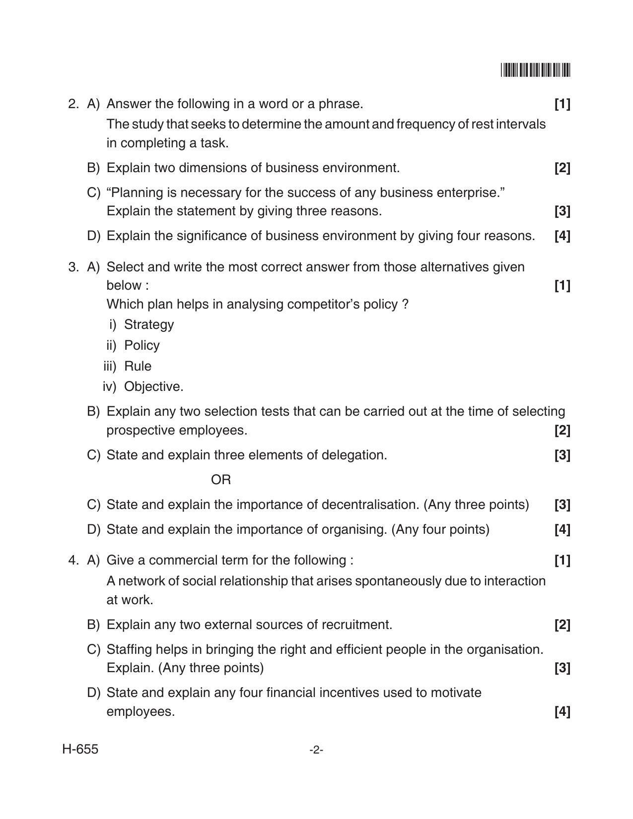 Goa Board Class 12 Business Studies  655 Old Pattern (June 2018) Question Paper - Page 2