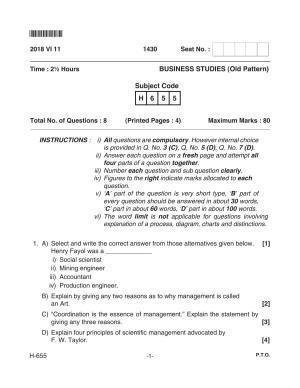 Goa Board Class 12 Business Studies  655 Old Pattern (June 2018) Question Paper