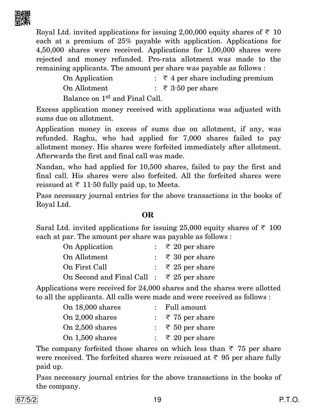 CBSE Class 12 67-5-2 Accountancy 2019 Question Paper - Page 19