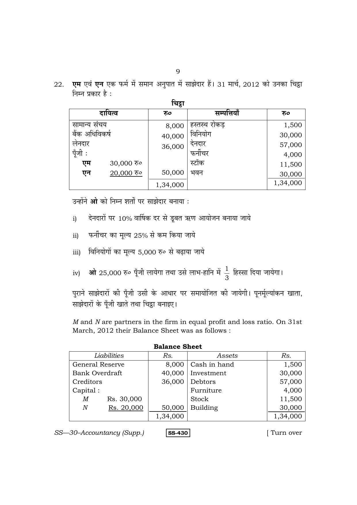 Class 12 2013 Accountancy Supplementary RBSE Question Paper - Page 9