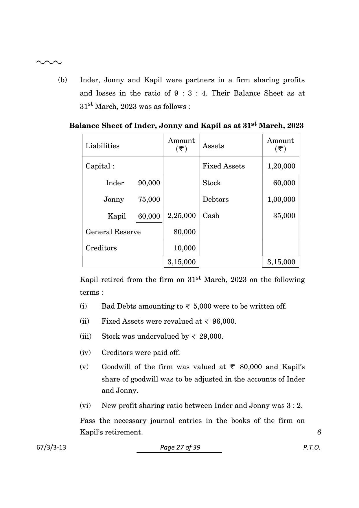 CBSE Class 12 67-3-3 Accountancy 2024 Question Paper - Page 27