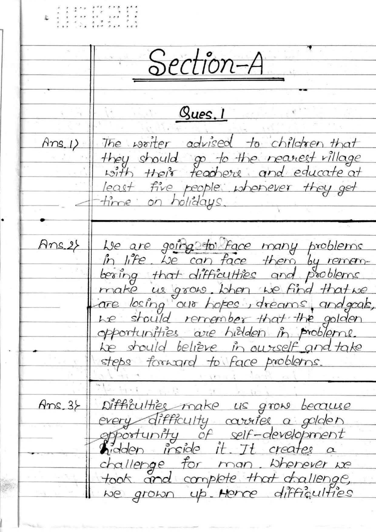 UBSE Class 10 English 2020 Toppers Answer Sheet - Page 2