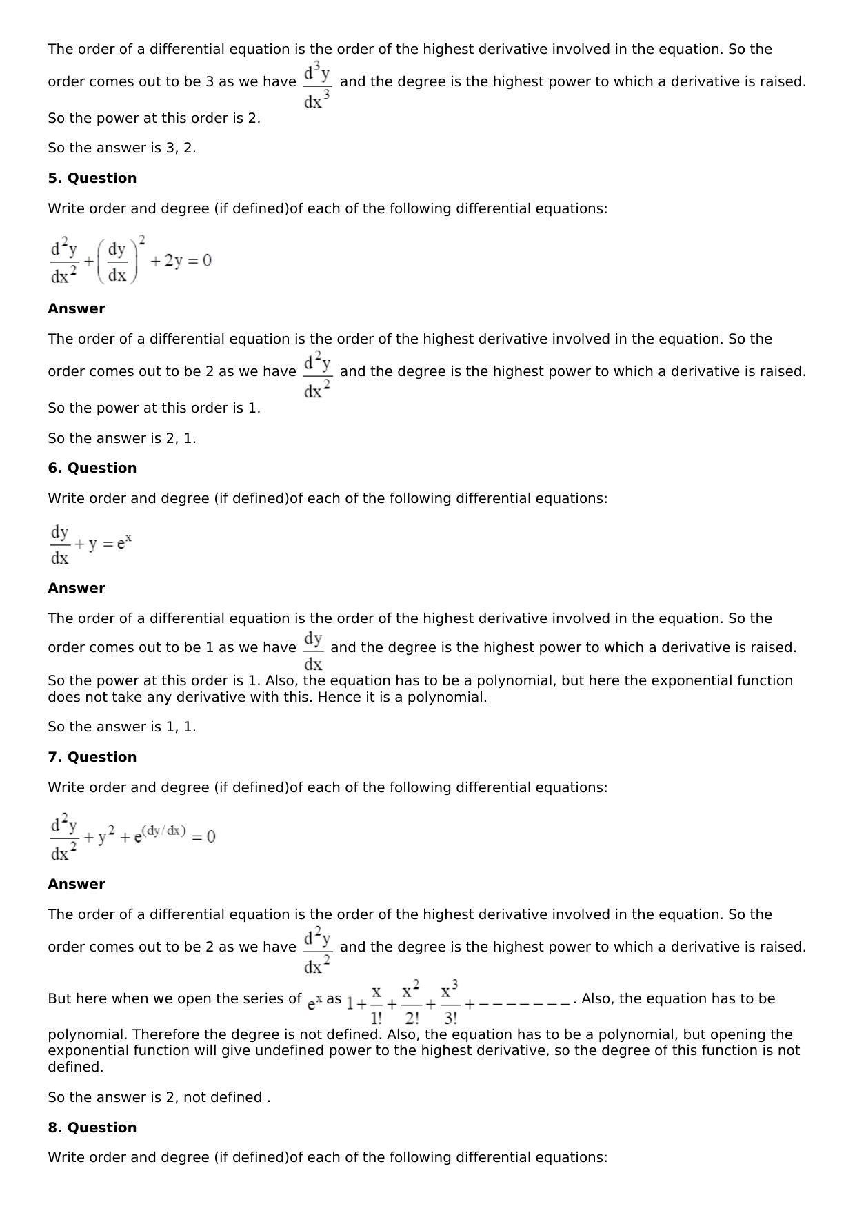 Chapter 18: Differential Equations and Their Formation Solutions: RS Aggarwal Class 12 Solutions - Page 2