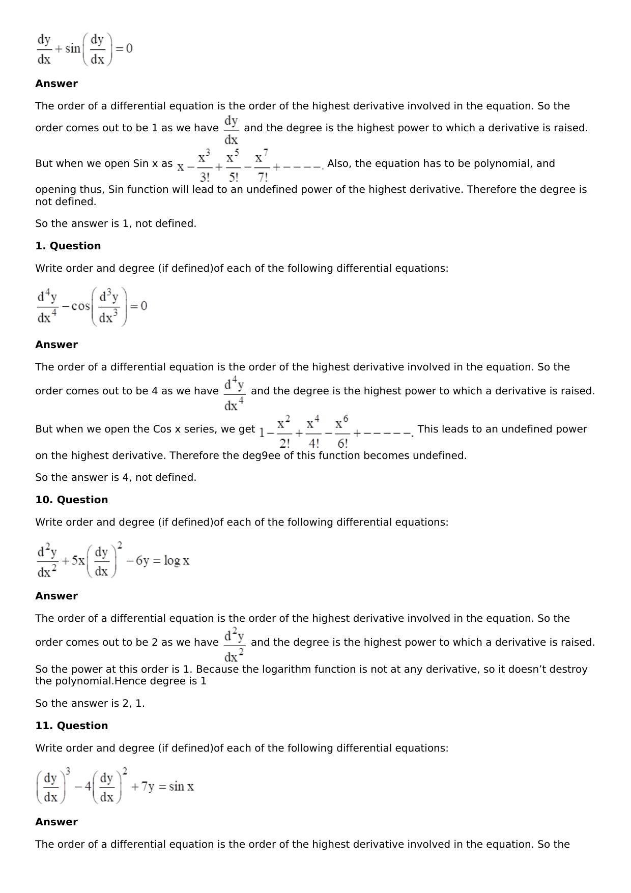 Chapter 18: Differential Equations and Their Formation Solutions: RS Aggarwal Class 12 Solutions - Page 3