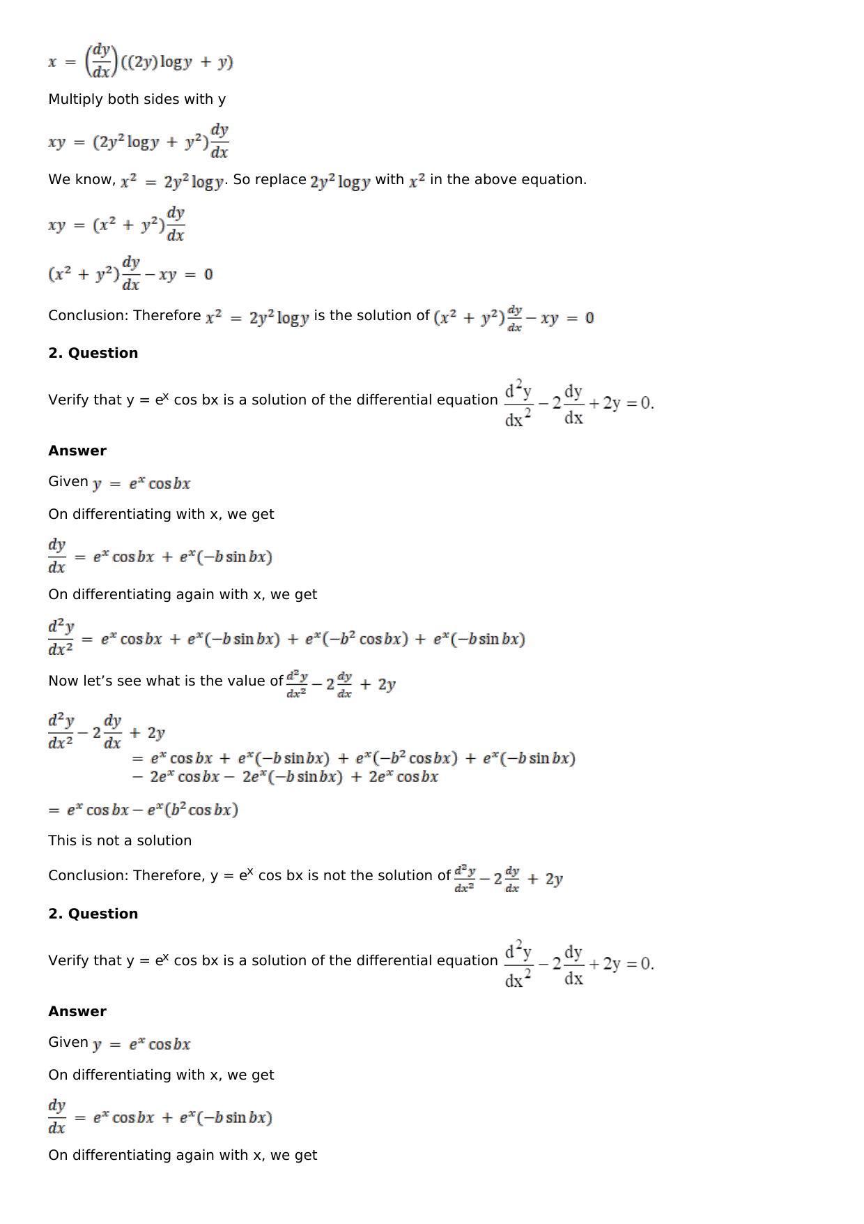 Chapter 18: Differential Equations and Their Formation Solutions: RS Aggarwal Class 12 Solutions - Page 7