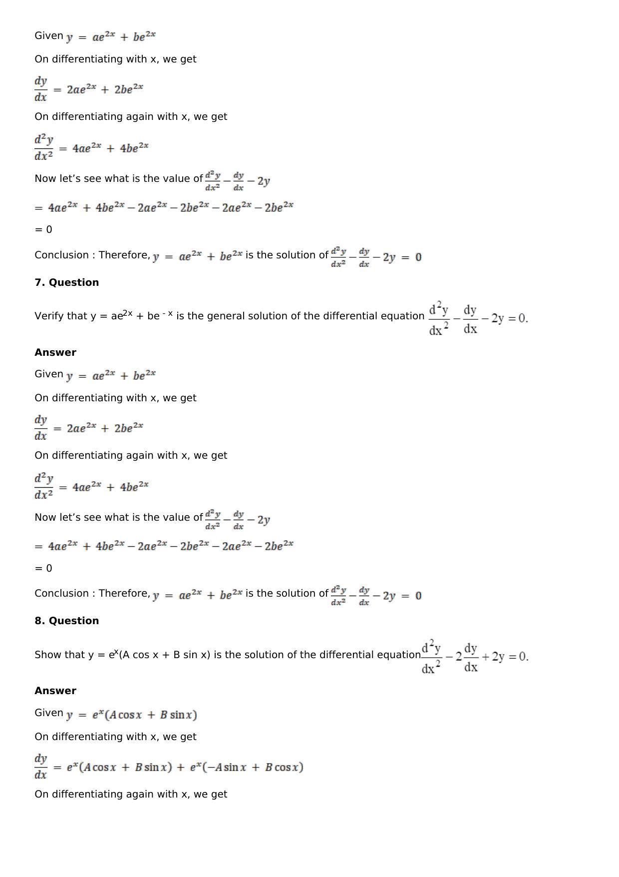 Chapter 18: Differential Equations and Their Formation Solutions: RS Aggarwal Class 12 Solutions - Page 12