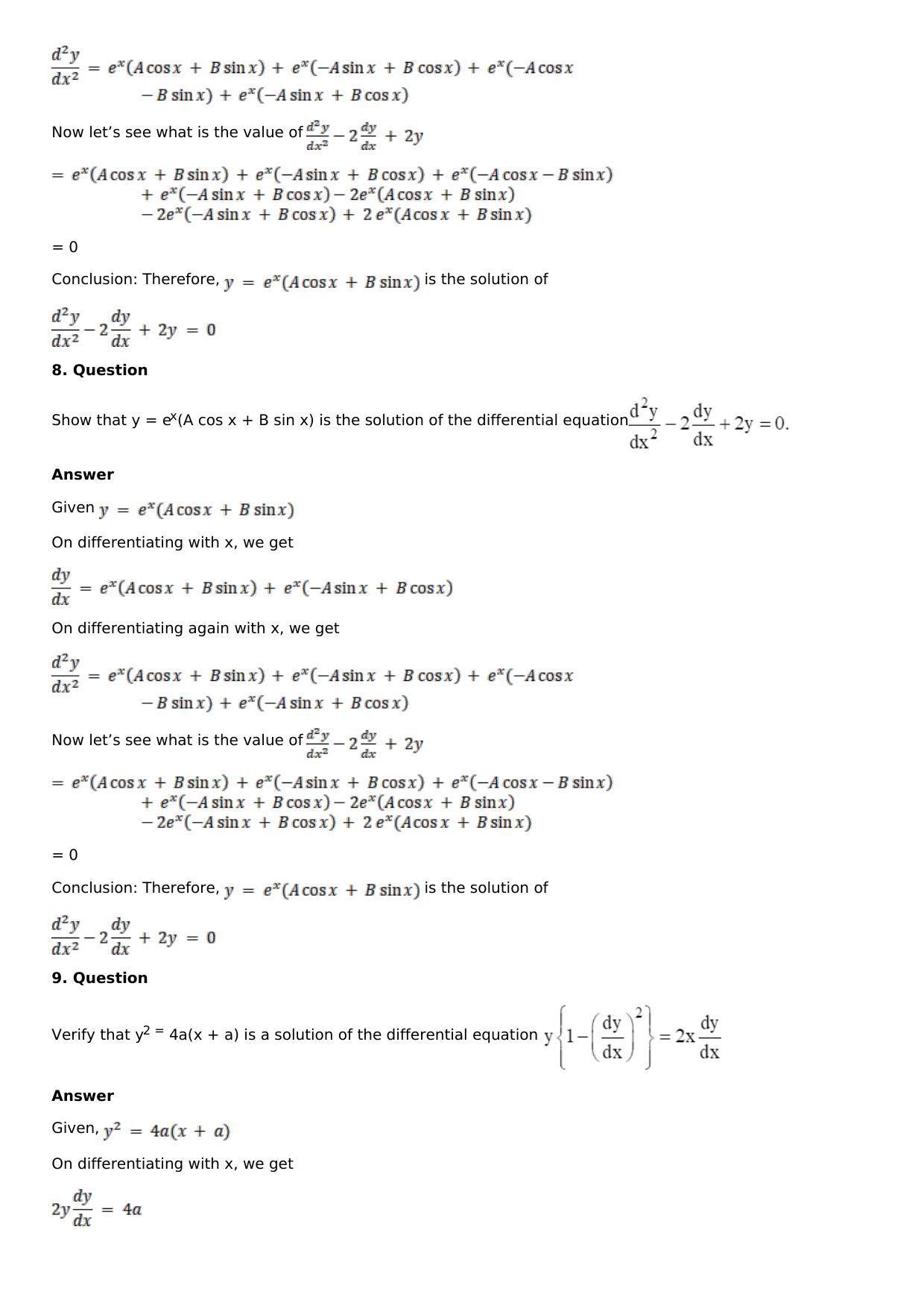 Chapter 18: Differential Equations and Their Formation Solutions: RS Aggarwal Class 12 Solutions - Page 13