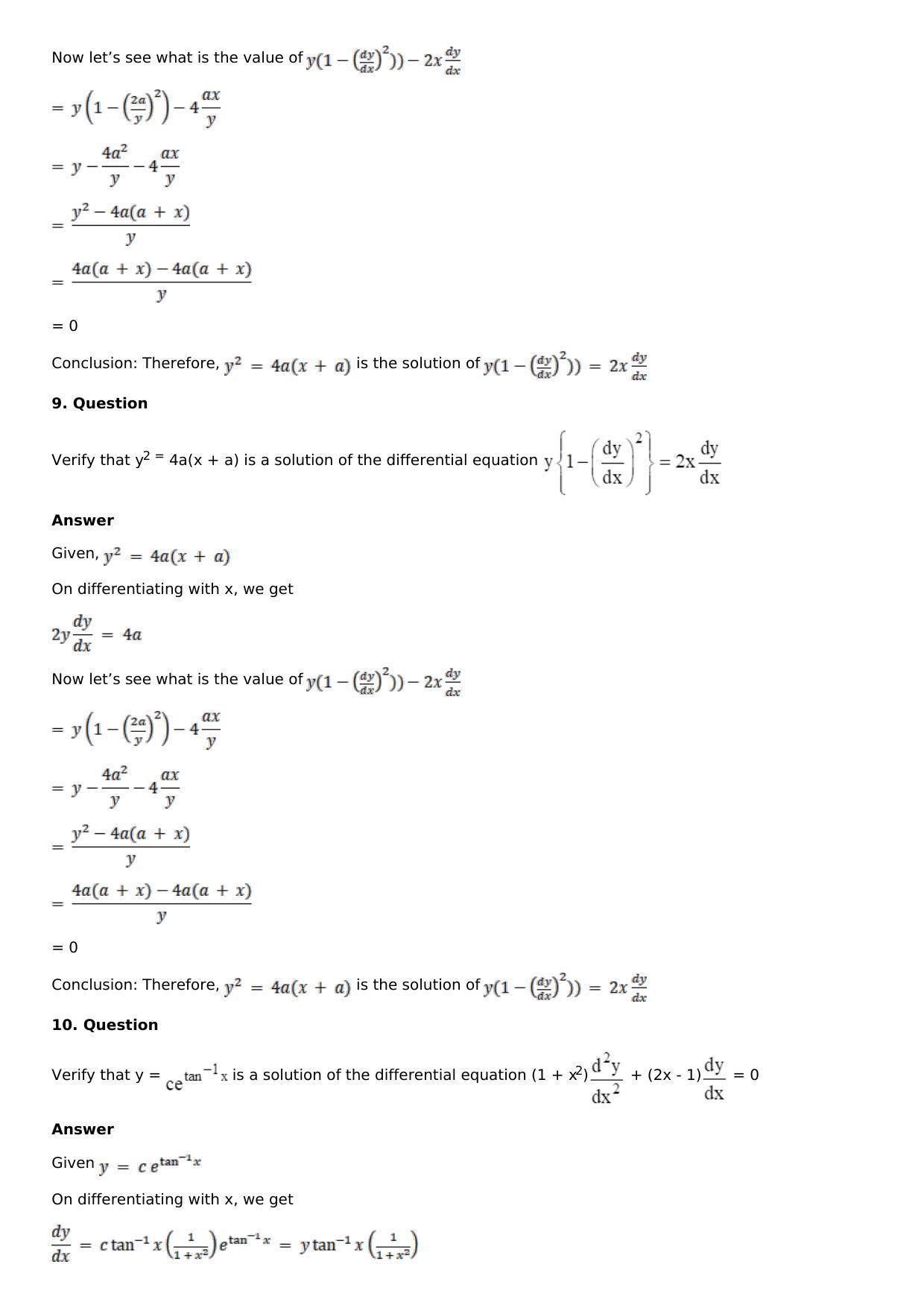 Chapter 18: Differential Equations and Their Formation Solutions: RS Aggarwal Class 12 Solutions - Page 14