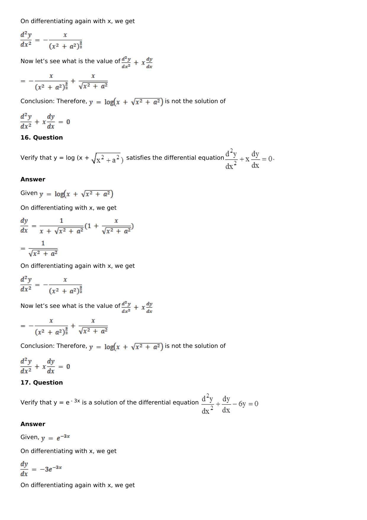 Chapter 18: Differential Equations and Their Formation Solutions: RS Aggarwal Class 12 Solutions - Page 21