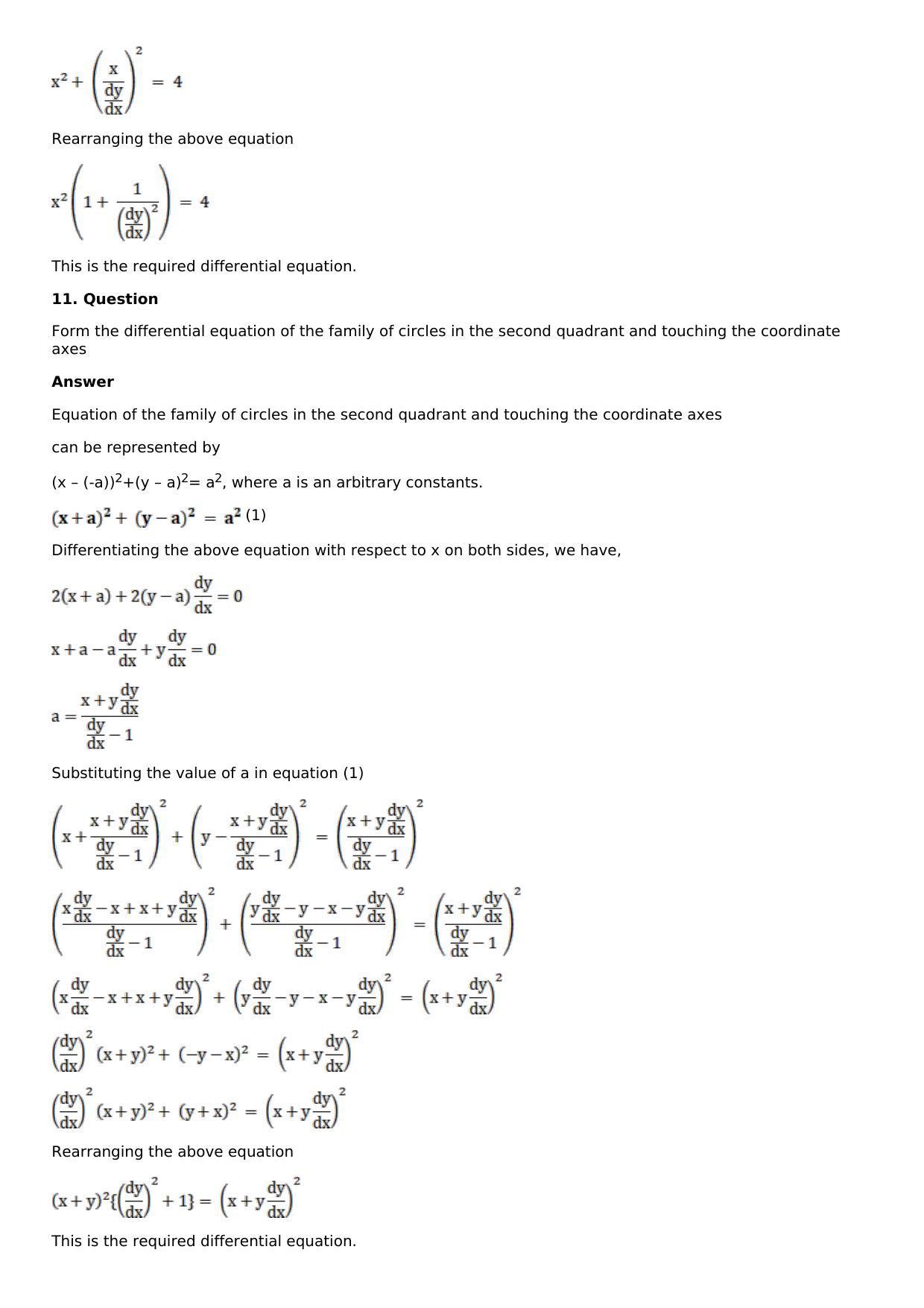 Chapter 18: Differential Equations and Their Formation Solutions: RS Aggarwal Class 12 Solutions - Page 27