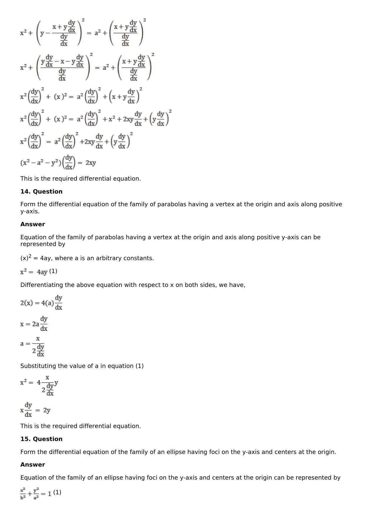 Chapter 18: Differential Equations and Their Formation Solutions: RS Aggarwal Class 12 Solutions - Page 29