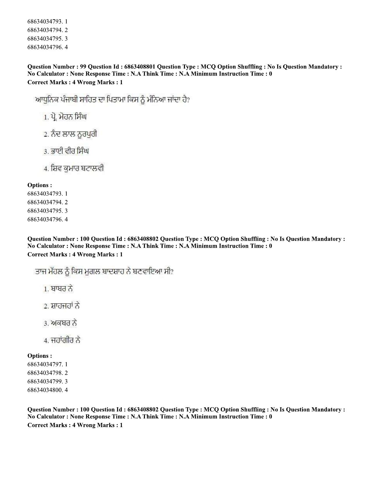 CUET PG 2023: LAQP33 – Punjabi (Eng.)-shift 2 (07-06-2023) Question Paper - Page 137